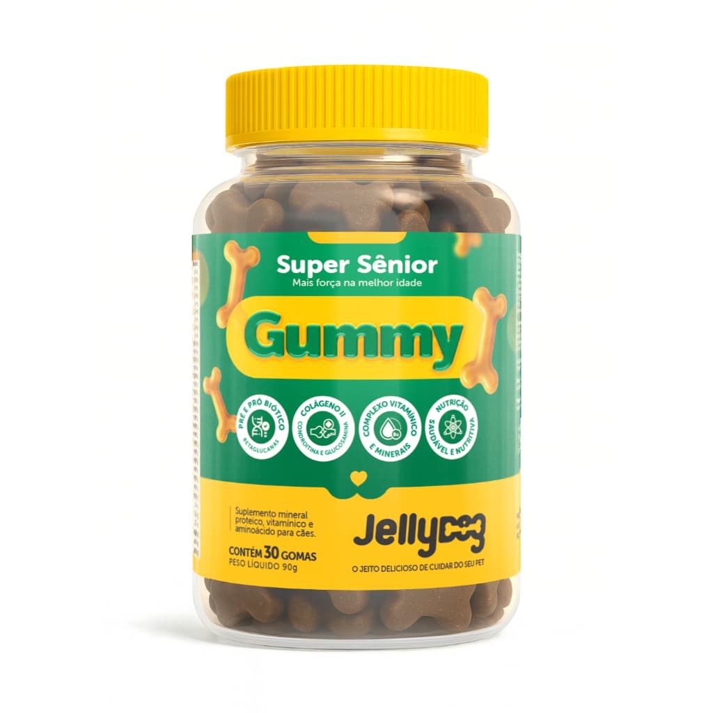 Suplemento para Cães Idosos Super Sênior Gummy | Articulações, Imunidade, Pele e Pelo | Uso Diário