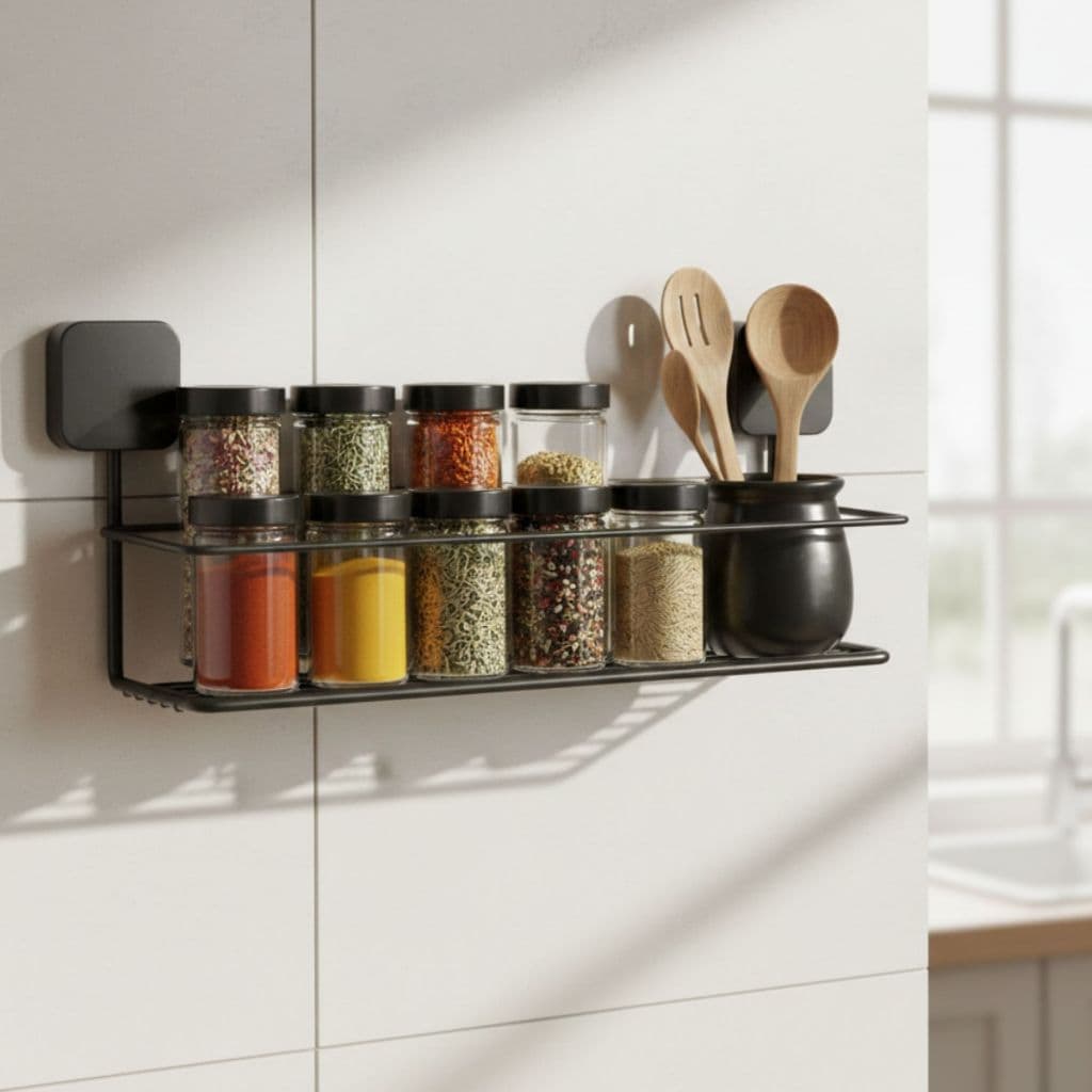 Porta Temperos de Parede em Aço Aramado – Prateleira Organizador para Cozinha e Utensílios