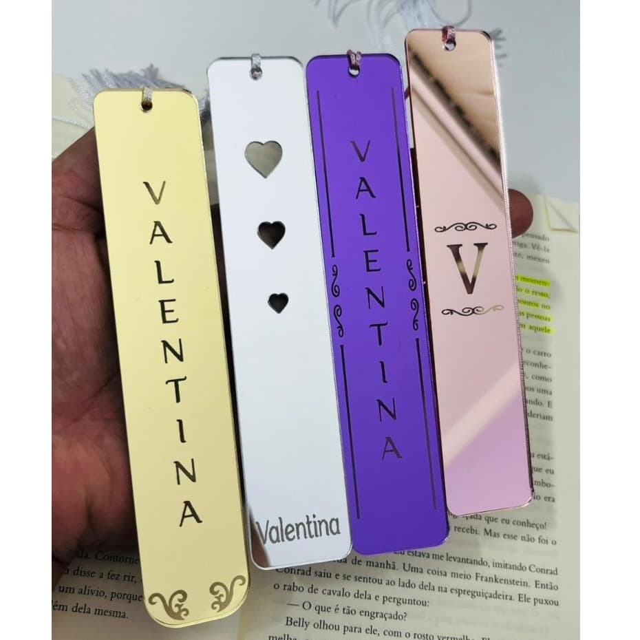Marca Páginas em Acrílico Espelhado Personalizado com Nome Presente para Leitores Lembrancinhas Rose