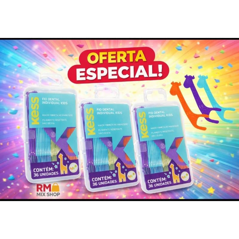 Fio Dental Infantil Individual Colorido - 108 Unidades Kess