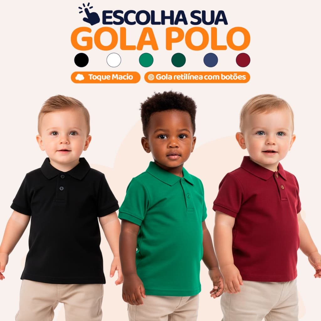 Camisa Polo Bebe Menino Infantil Estilo Casual de algodão Basico nos tamanhos 2 ao 10 Camisa Social Polo L08