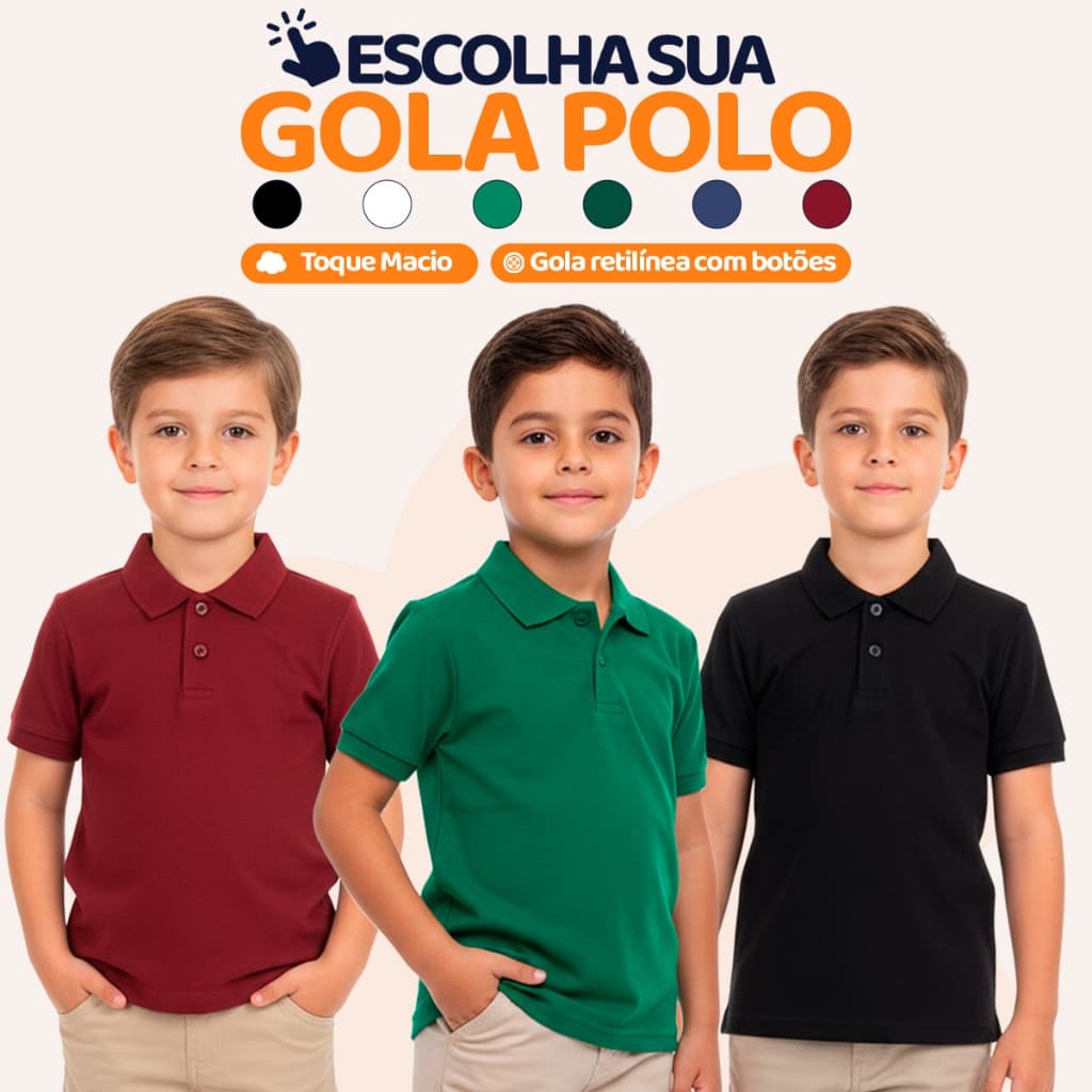 Camisa Polo Menino Infantil Estilo Casual de algodão, nos tamanhos 2 ao 10 Camisa Social Polo L08