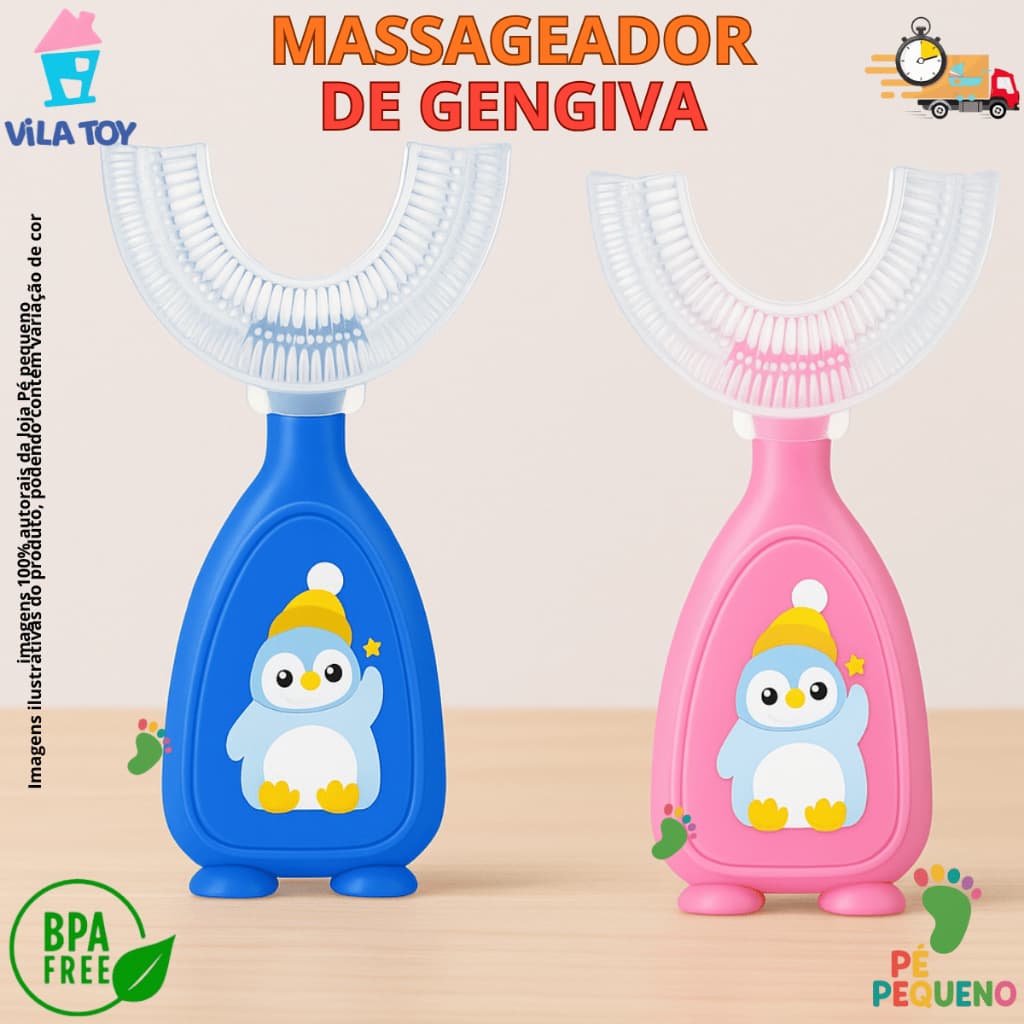Escova de Dente 360° Infantil em Formato U Silicone Macio para Crianças 2 a 12 Anos – Vila Toy
