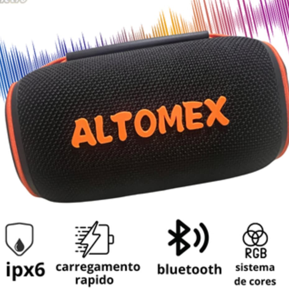 ALTOMEX Caixa De Som Bluetooth Resistente a Água 15W Com Alto Falante Duplo e Luz RGB AL-9992