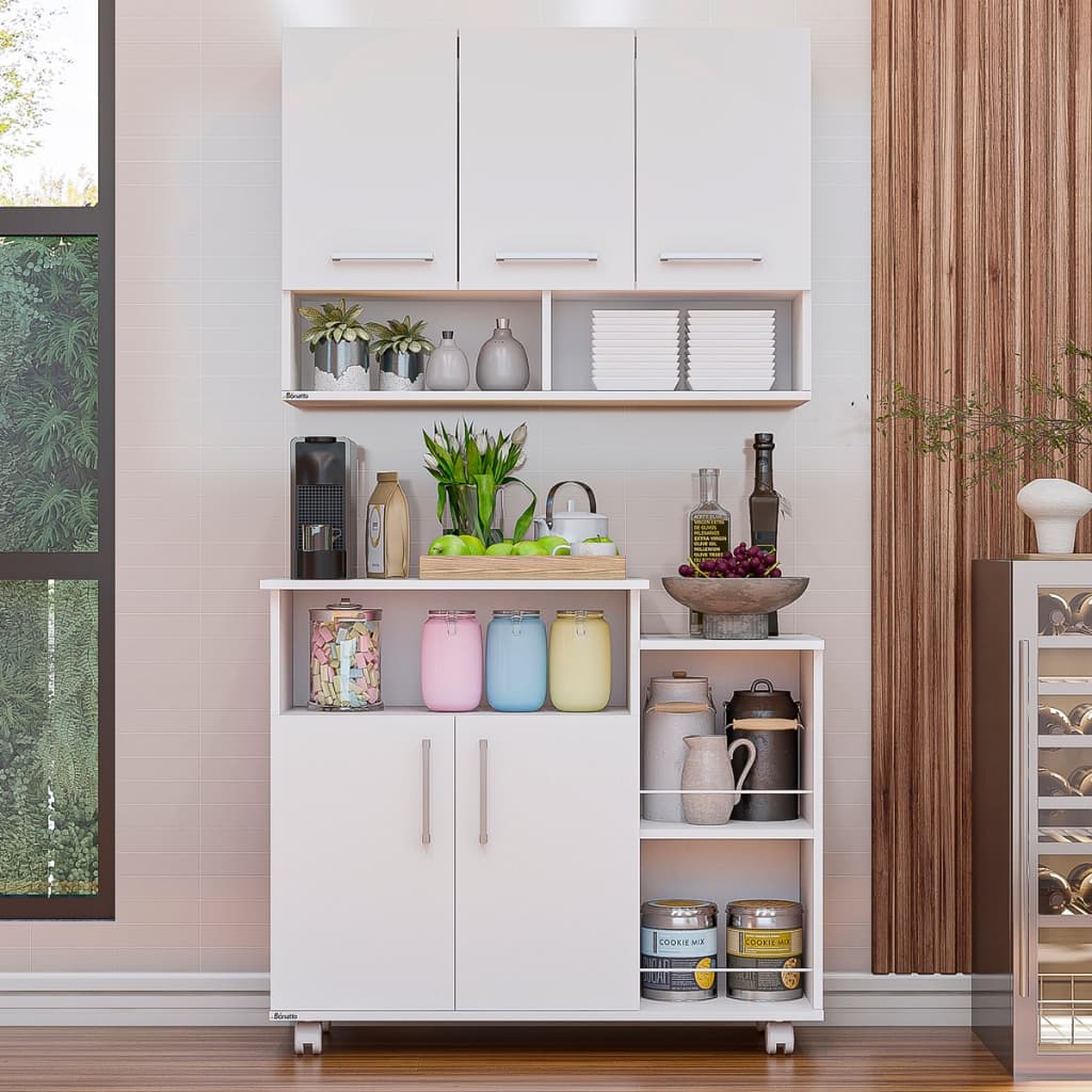 Cozinha Compacta Armário E Balcão Fruteira Móveis Conjunto 5 Portas com Espaço Microondas Bonatto