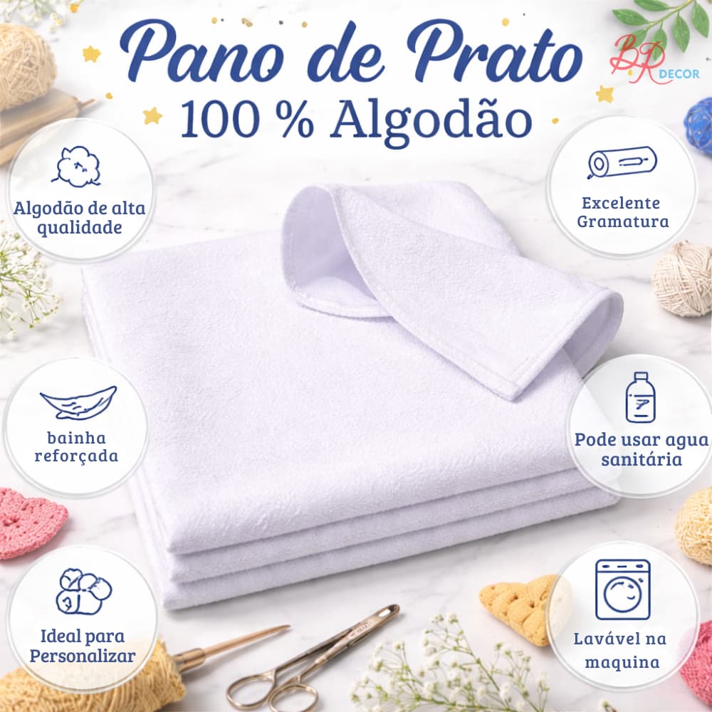 Pano de Prato Branco 100% Algodão | Alta Absorção e Durabilidade | Ideal para Cozinha e Artesanato