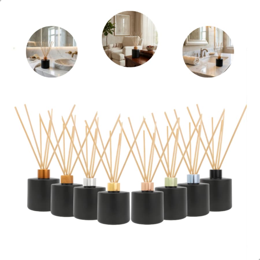 Frasco Difusor Preto de Varetas De 300ml Tampas Luxo e Vidro Luxo.