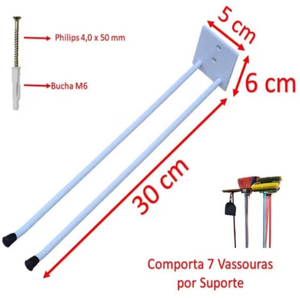 Suporte de Parede Porta Vassoura Rodo Organizador Gancho Incluso Parafusos Buchas Fácil Instalação