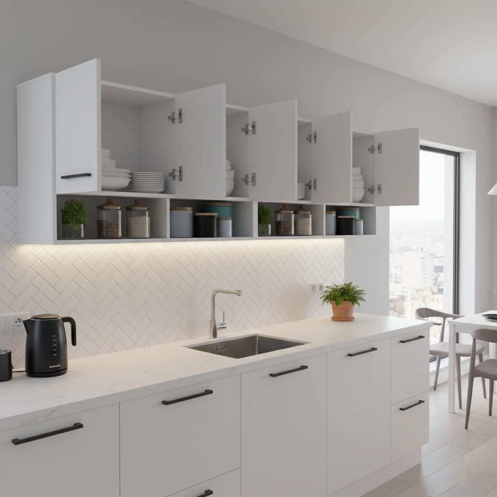 Conjunto 2 Armários Aereo 3 Portas Com Nicho Cozinha Modular Multiuso Compacto