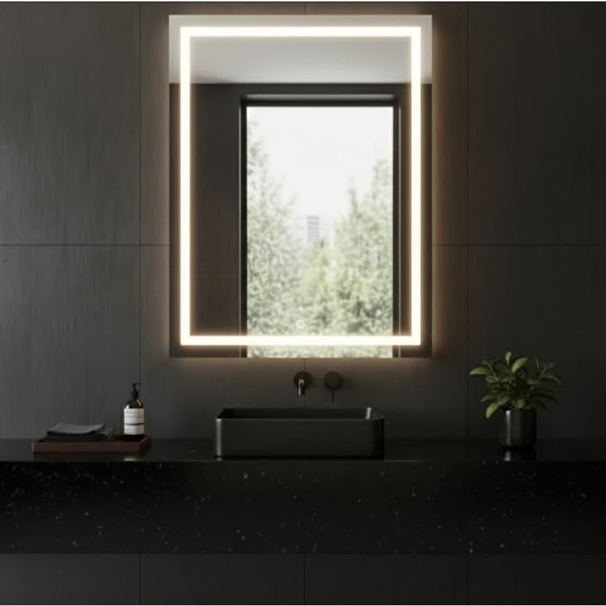 Espelho Retangular Jateado com 3 Cores LED Touch Vertical Decorativo de Parede