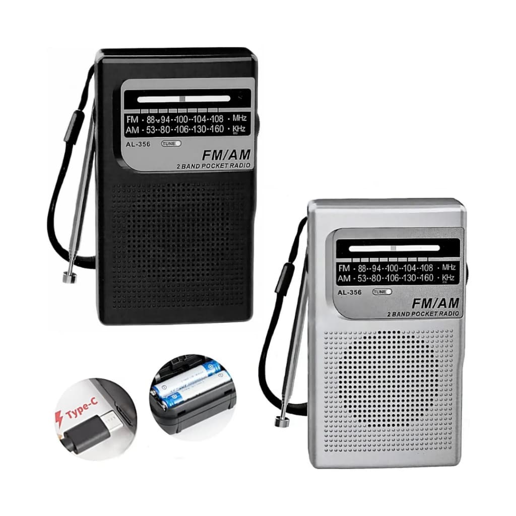Mini Rádio Portátil AM FM Retrô com Bateria Recarregável e Pilha com Alça