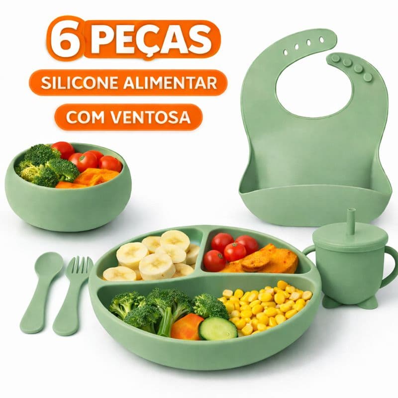 Kit 6 /8 Peças Talheres De Silicone Para Bebês e Crianças  Infantil Com Ventosa