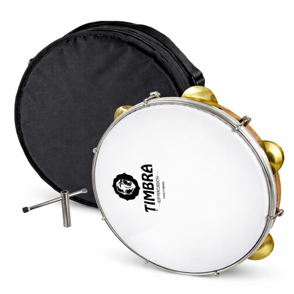 PANDEIRO TIMBRA PROFISSIONAL 10 POLEGADAS FORMICA FREIJO C/ARO NIQUELADO PELE LEITOSA + CAPA E CHAVE