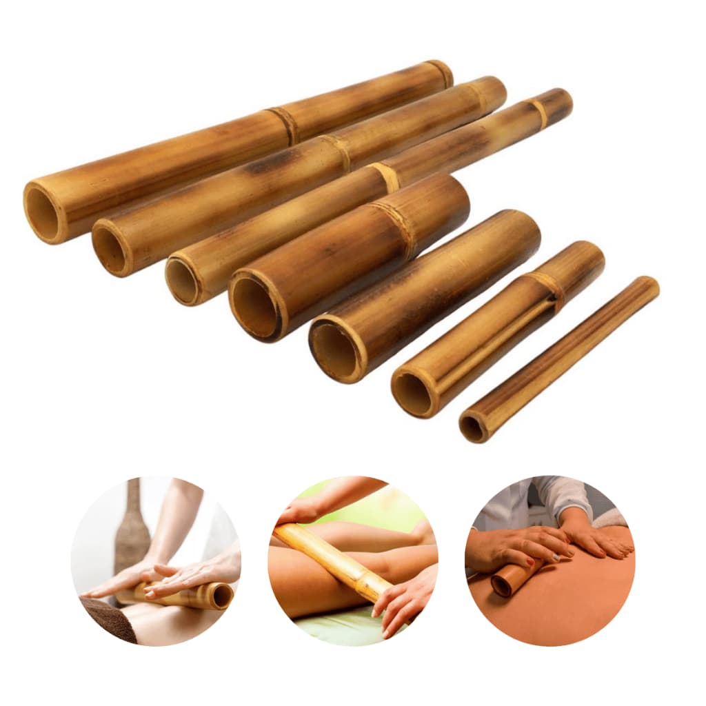 Kit Bambu 7 Peças para Massagem Modeladora Corpo e Face Redutor Medidas Profissional Maçaricado