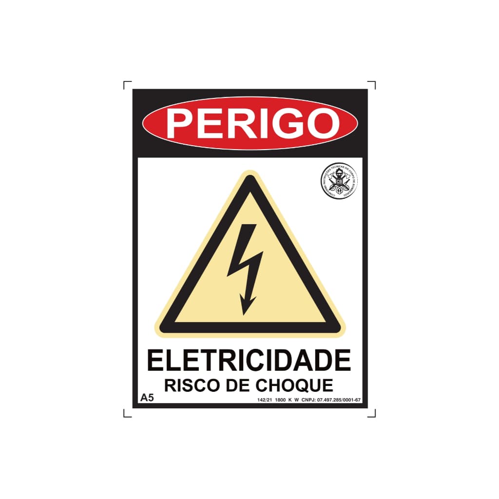 Placa de Sinalização Fotoluminescente Perigo Risco de Choque A5 15x20cm