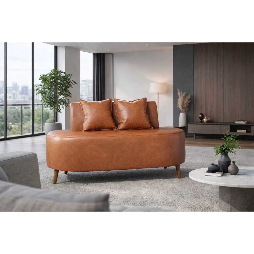 Sofa Organico Feijão Curvo Visammer Para Sala Recepção Tecido Corino Com 1,15m 02 Almofadas