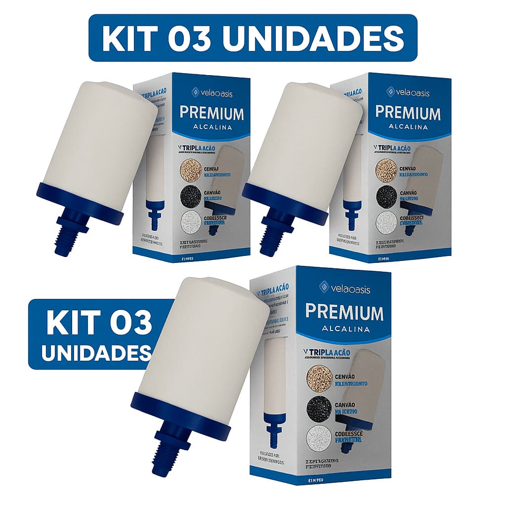 Kit 3 Velas Alcalinas Premium Tripla Ação  Compatível P/ todos Filtros De Barro