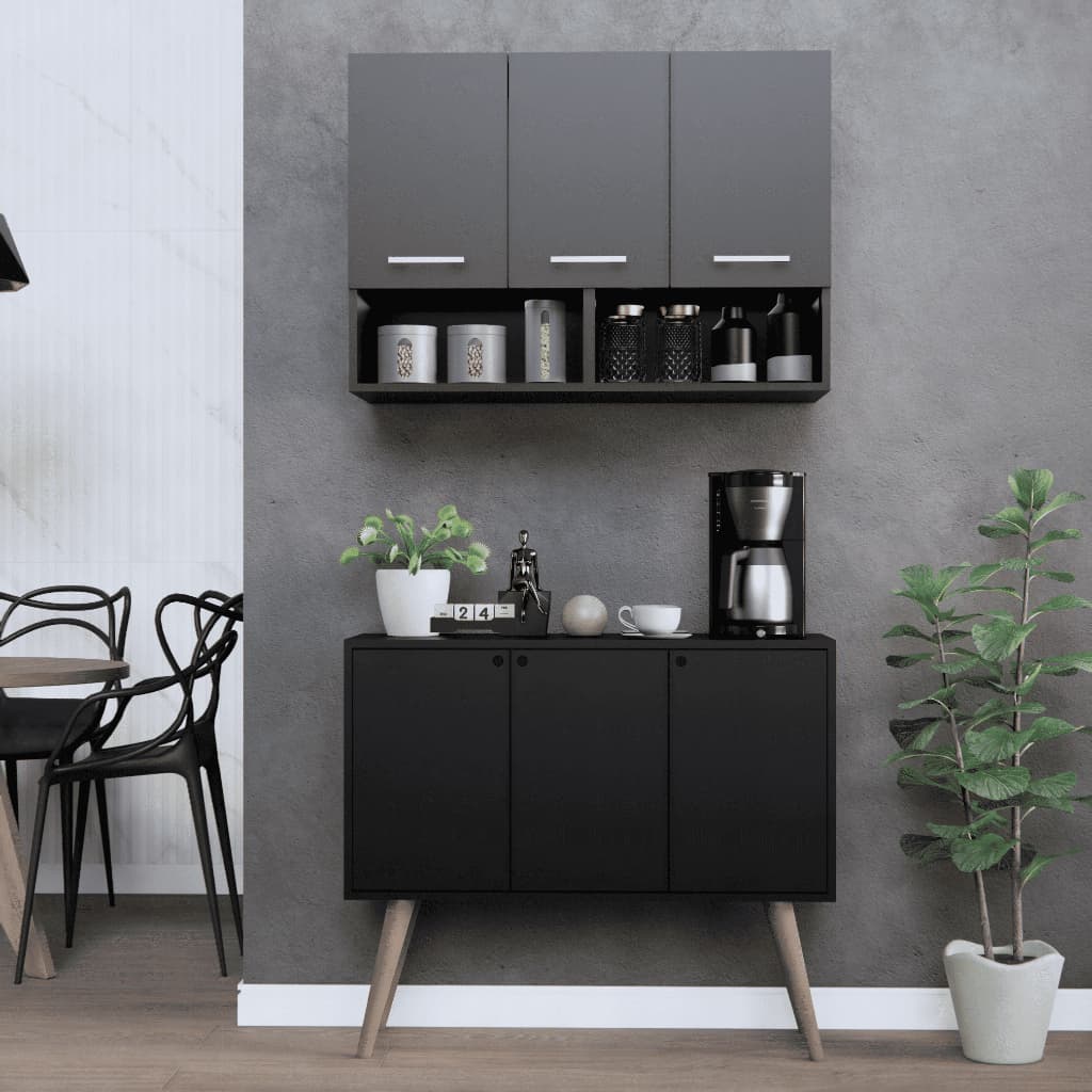 Kit Armário Suspenso e Balcão Cozinha Com Pés de Madeira Retrô Móveis Bonatto