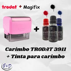 Carimbo Trodat 3911 Personalizado com sua Escrita + 1 Tubo de Tinta 30 ml (Diversas Cores)
