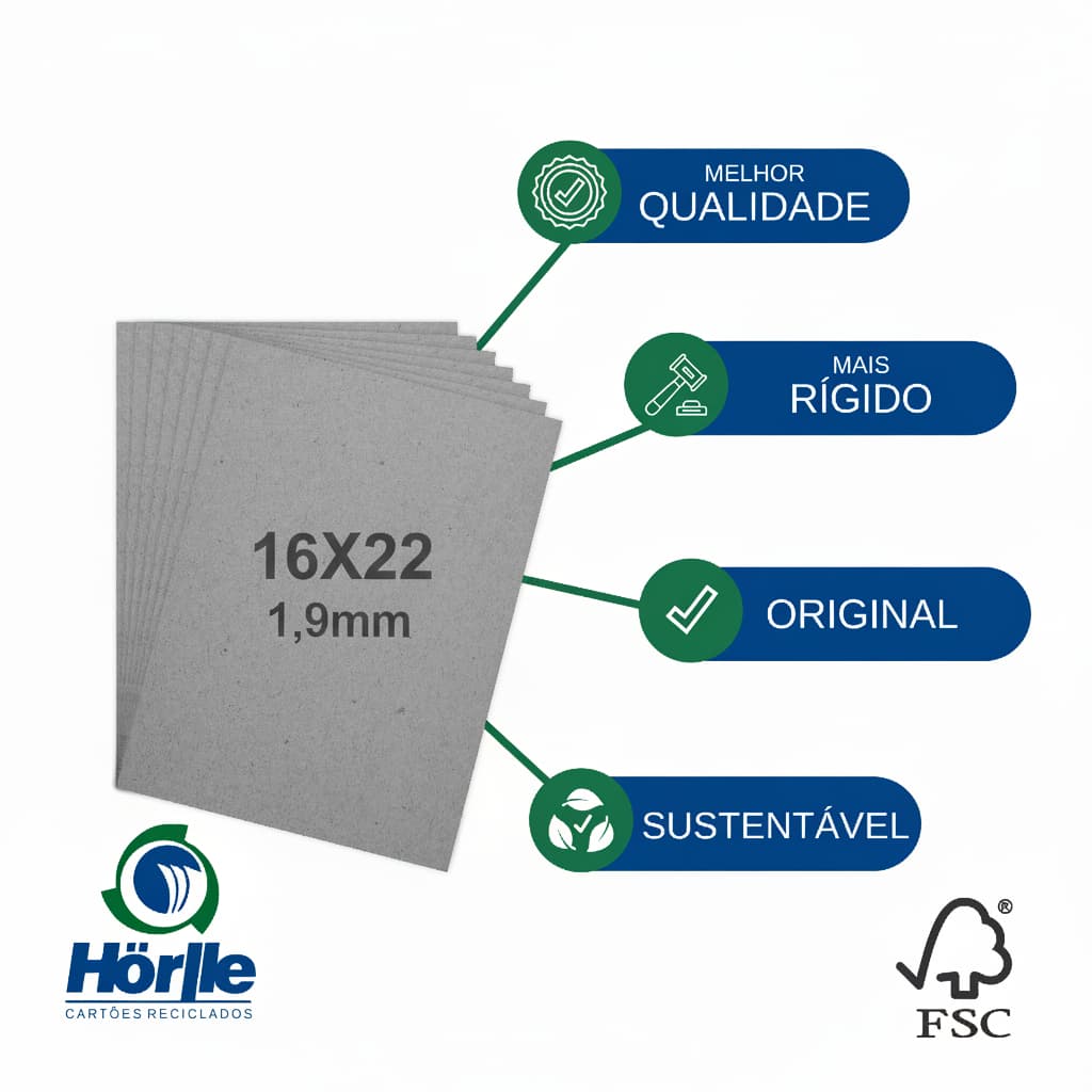 Papelão Cinza Holler 1.9mm Horle 50 Pc 16x22 Capa Dura