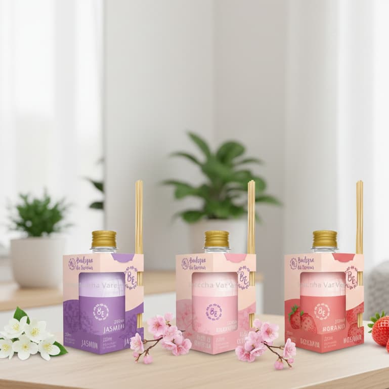 Kit 3 Aromatizadores 1 Jasmim 1 Morango 1 Flor cerejeira 250ml cda Difusor Cheirinho em Casa Limpeza