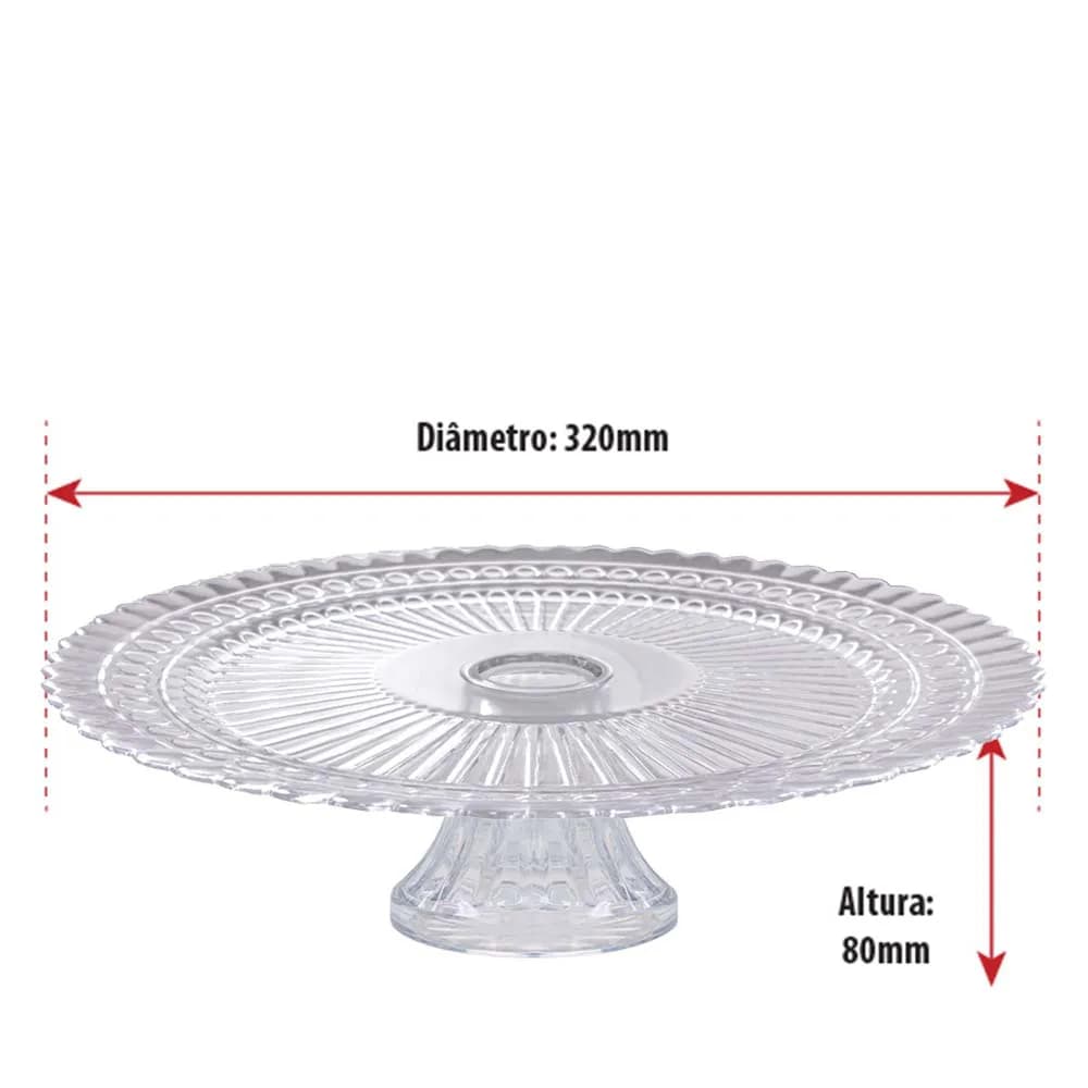 Prato / Boleira de Vidro Suporte para Bolo com Pé - Sem Tampa