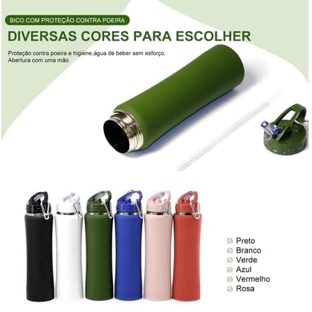Garrafa Térmica 600ml Inox Squeeze Emborrachada Bico