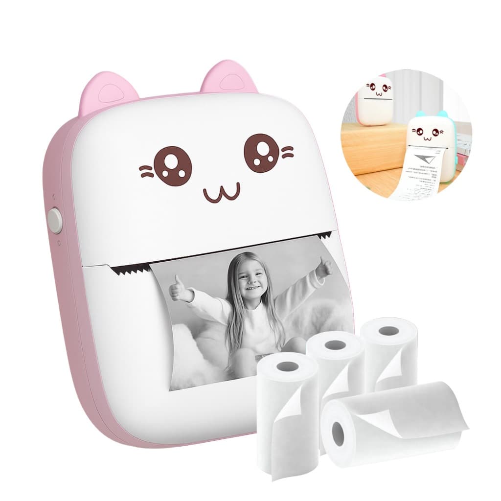 Mini Impressora Térmica Portátil Compatível com iOS e Android Com 10 rolos de Papel Comum