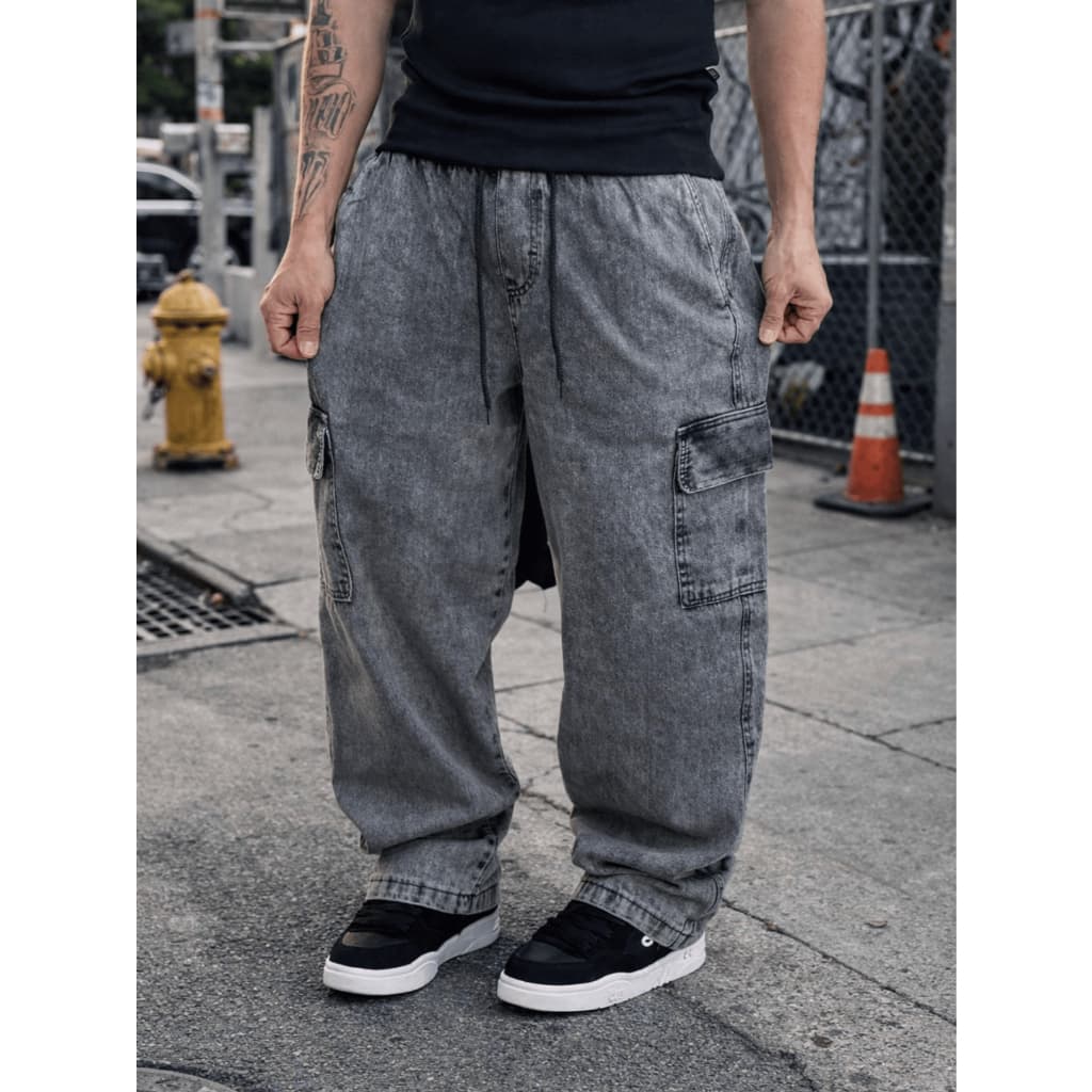 Calça Jeans Cinza Balão Cargo Streetwear