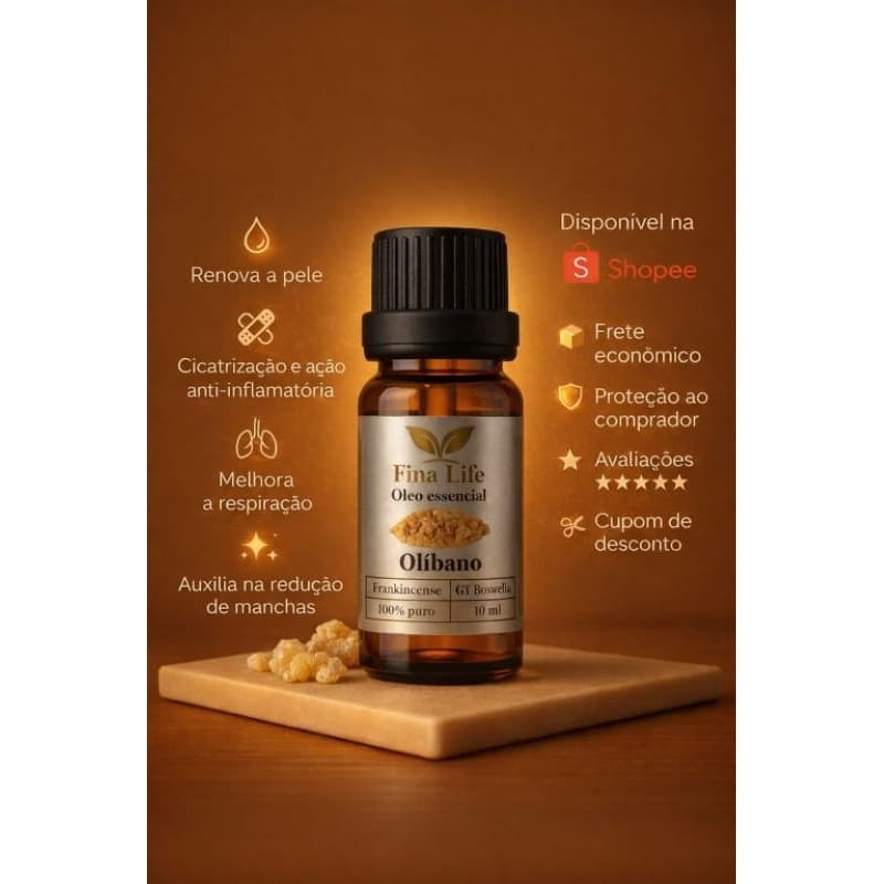 Óleo Essencial de Olíbano (Frankincense) Fina Life 10ml | Qualidade Premium - tira manchas