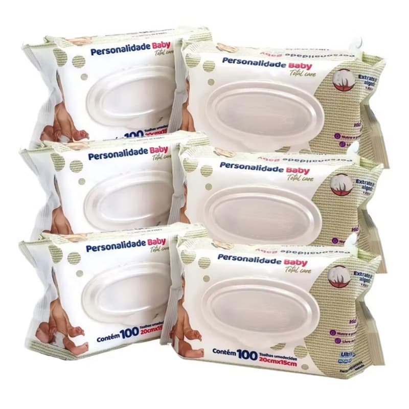 Kit 6 pacotes Lenço umedecido Personalidade Bebê 600 lenços toalha umedecida