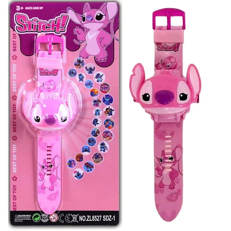 Projetor 3D Relógio Lilo & Stitch 24 Imagens, Presente Kawaii para Quarto Infantil - Projeção Decorativa de Anime