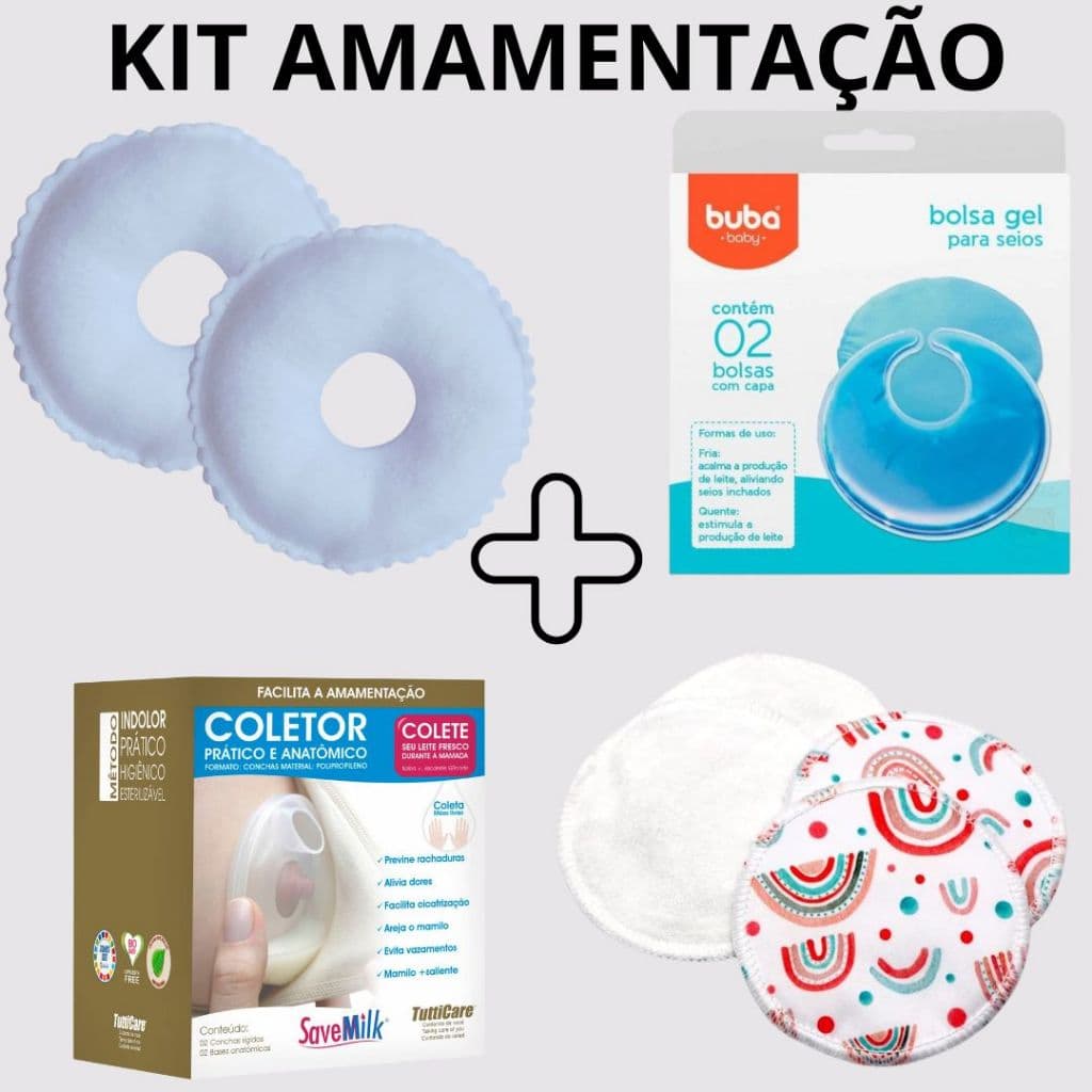 ROSQUINHA + ABSORVENTE DE SEIOS + CONCHA DE AMAMENTAÇÃO + BOLSA TÉRMICA SEIOS