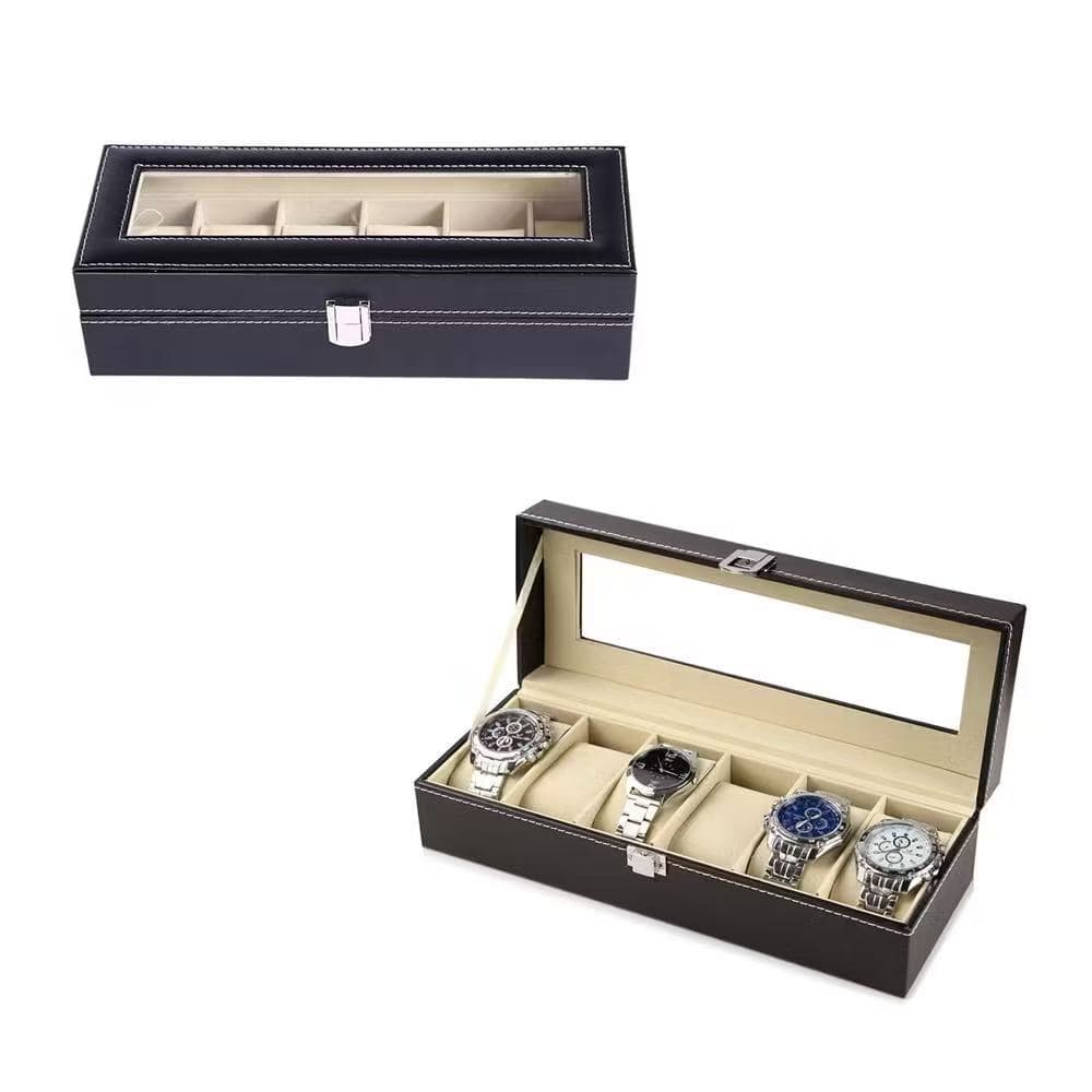 PU Leather Watch Storage Box, Assista Acessórios, Display Case, Suporte, Organizador, Caixa de Jóias, 6 Slots