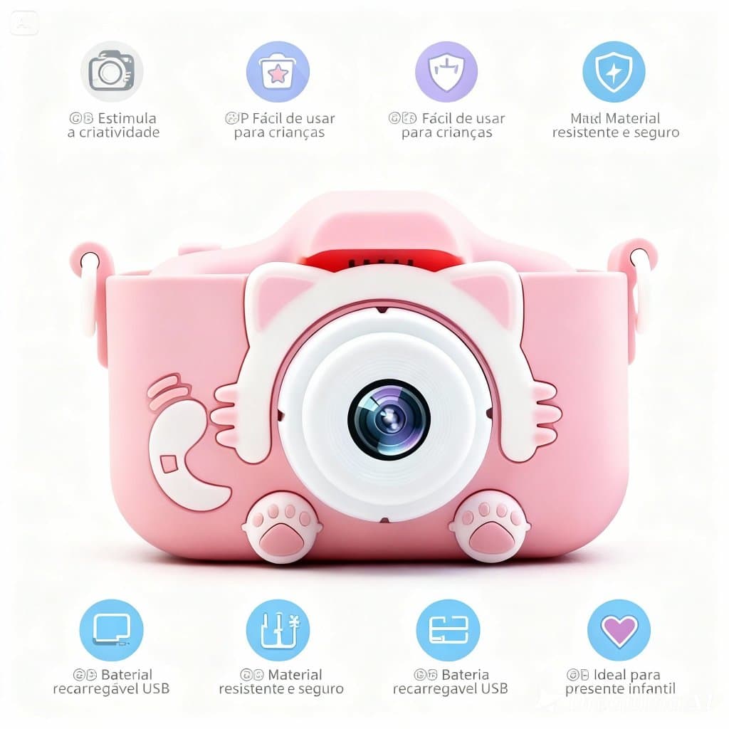 Câmera Fotográfica Infantil Digital Recarregável USB | Brinquedo Educativo com Vídeo | Presente para Criança