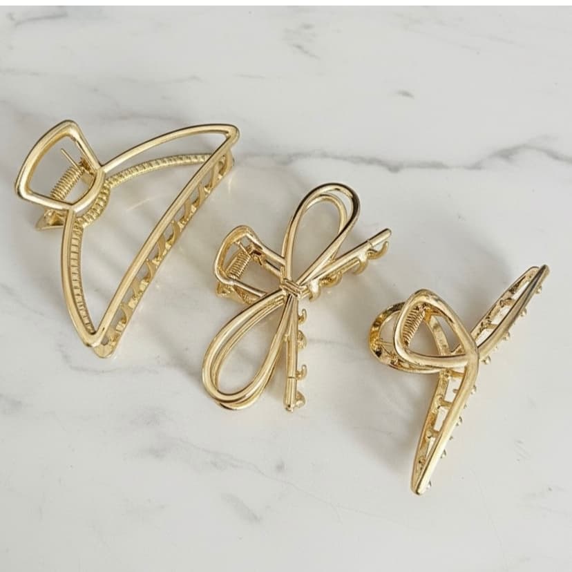 Kit 3 Prendedores de Cabelo Feminino Presilha de Metal Dourado/Prata 7,5 cm