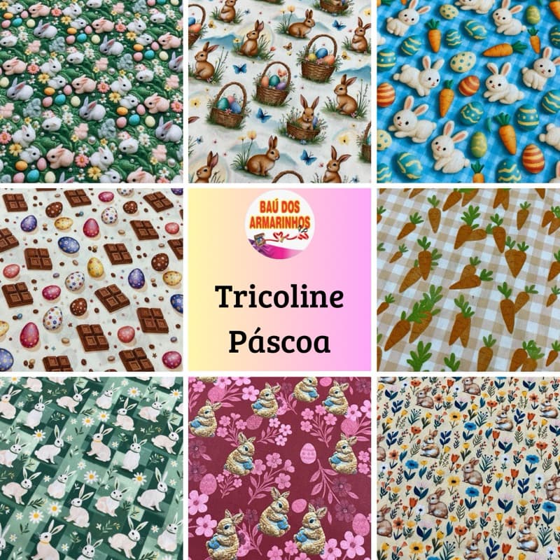 50cm - Tricoline de Páscoa 1,50m larg – 100% Algodão – Coleção Encantos de Páscoa Peripan