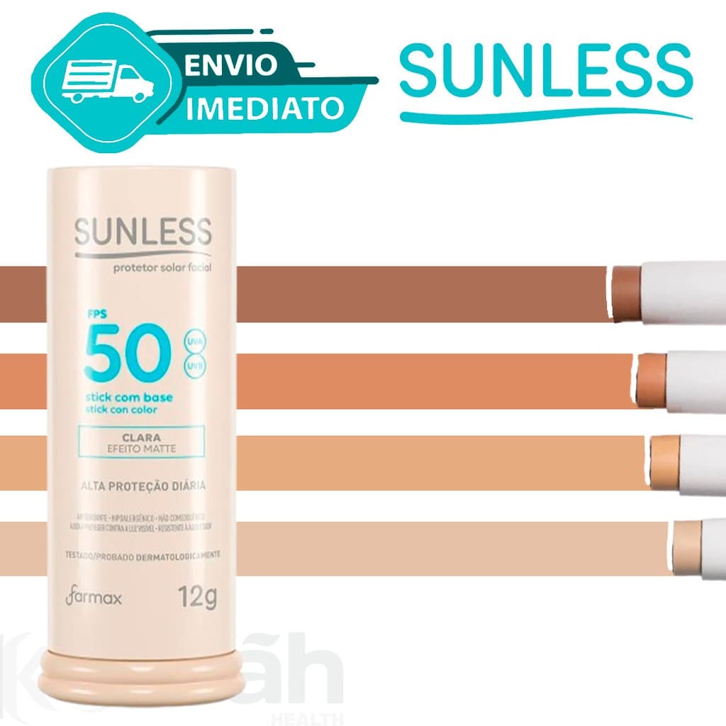 Protetor Solar Facial Com Base Stick em Bastão Efeito Matte 12g FPS 50 Sunless Envio Imediato