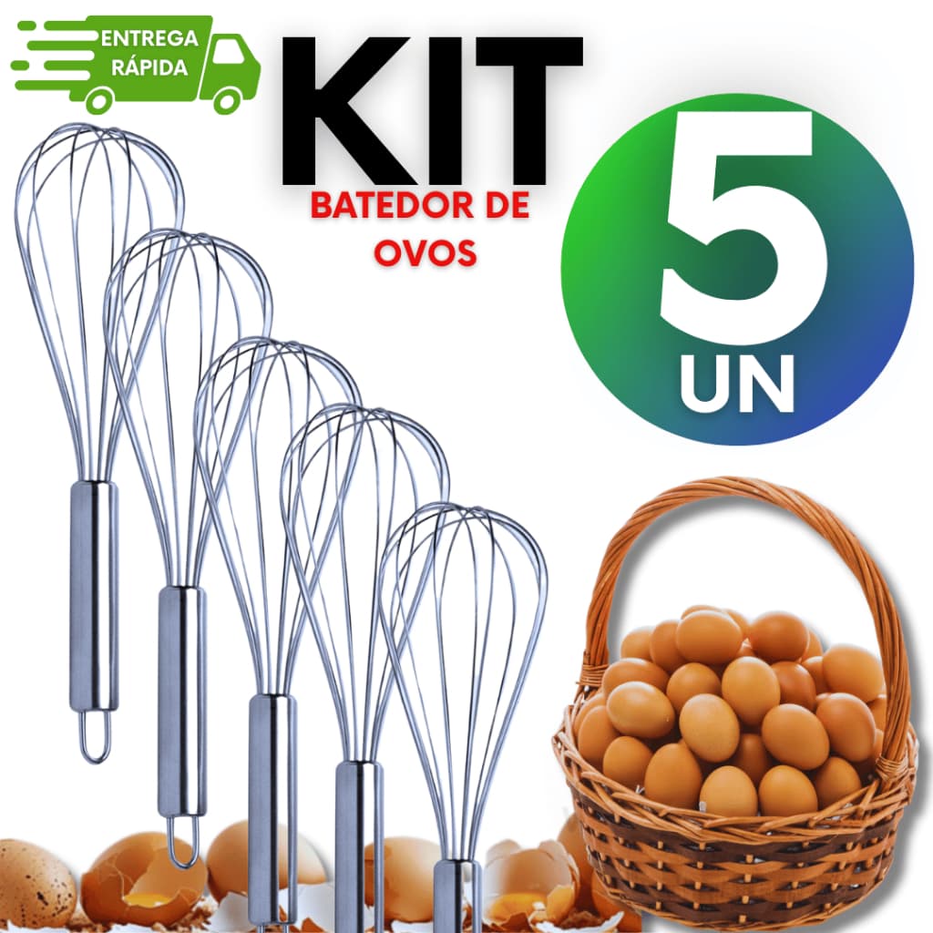 KIT Batedor Fouet Inox Profissional De Ovos e Massas Cabo Reforçado 30cm
