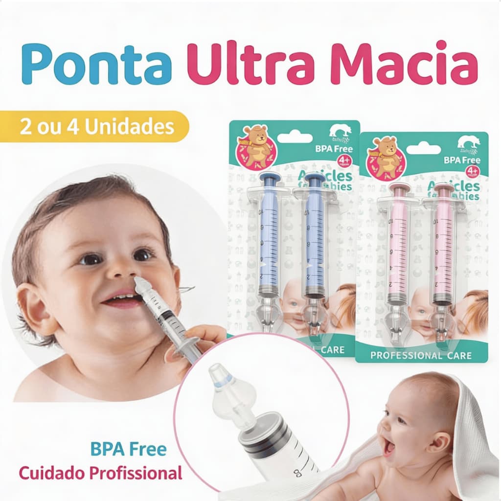 Seringa lavagem nasal bebê e criança para gripe resfriado limpeza nariz entupido bico ultra macio