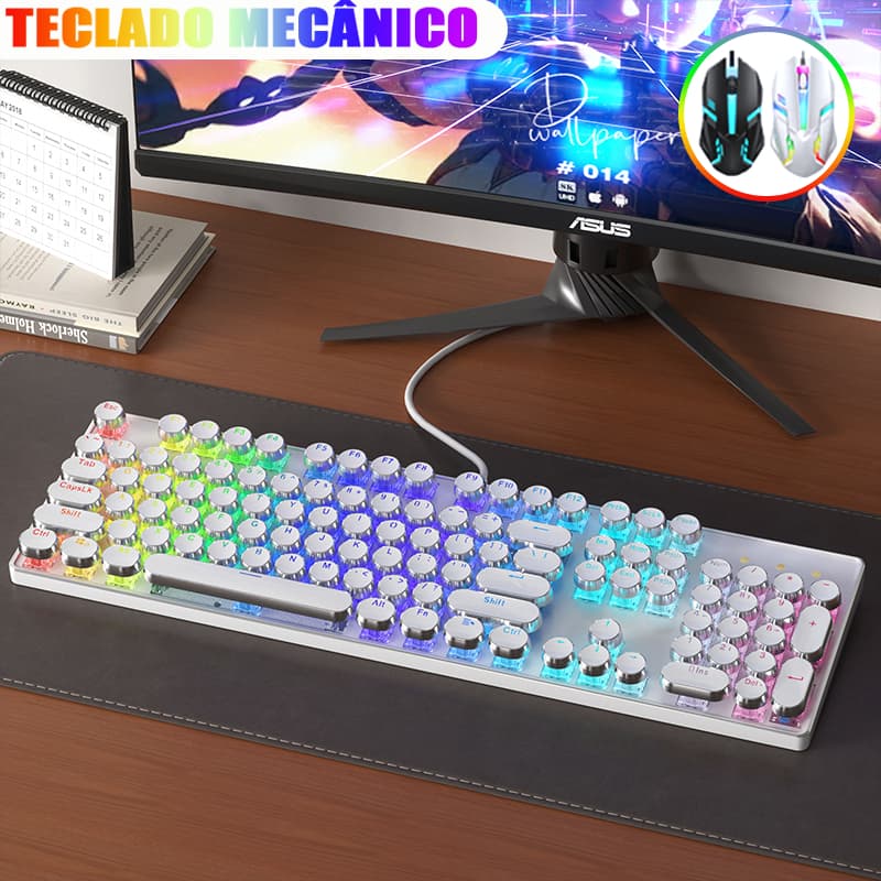Kit teclado e mouse gamer mecânico RGB, layout 100 %, 3200 DPI ergonômico H7