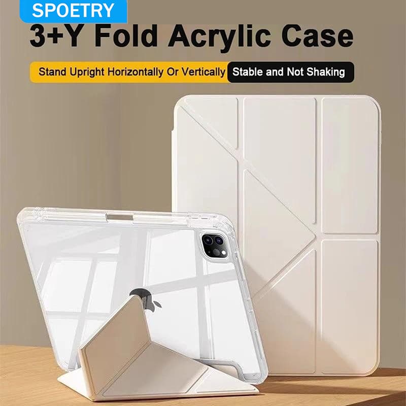 Capa Y dobrar HD acrílica com slot para caneta Para Tablet IPAD 9 8 7 AIR 3 A16 10 geração 10.2 10.5