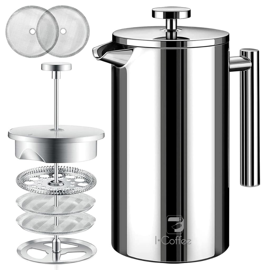 iCoffee Com Filtração de 4 Níveis Cafeteira Prensas Francesas Aço Inoxidável 700ML