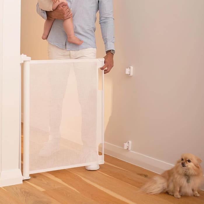 Portão Retrátil 150cm Tela Segurança Bebê Pet Cercadinho Branco