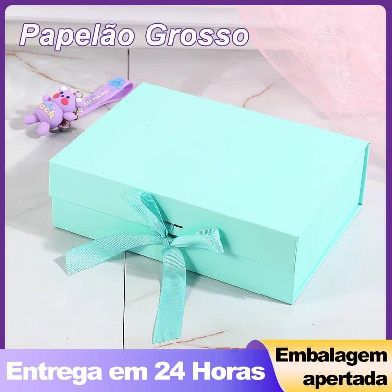 Caixa Presente Dobrável Rígida Magnética de Papel com Imã e Cetim - Cores à Escolher | Aniversário e Casamento