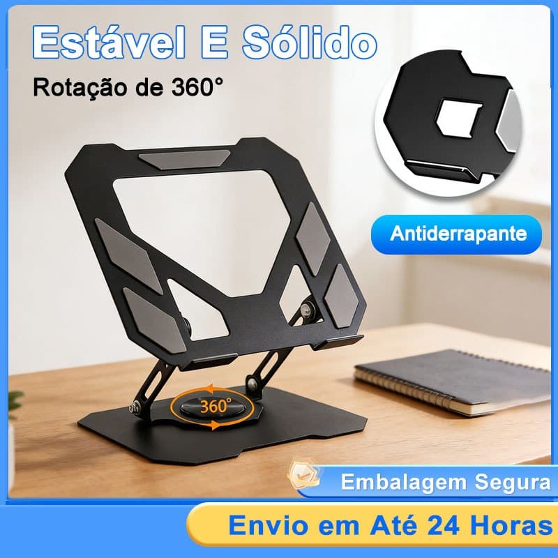 Suporte de Metal Ajustável Para Notebook Pad 10 Ate 17" Giratória de 360° Estabilizar