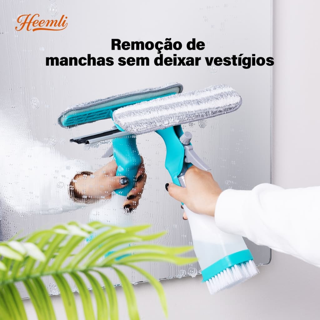 Escova de Limpeza Multiuso 4 em 1 com Spray para Casa Vidro e Espelho Heemli