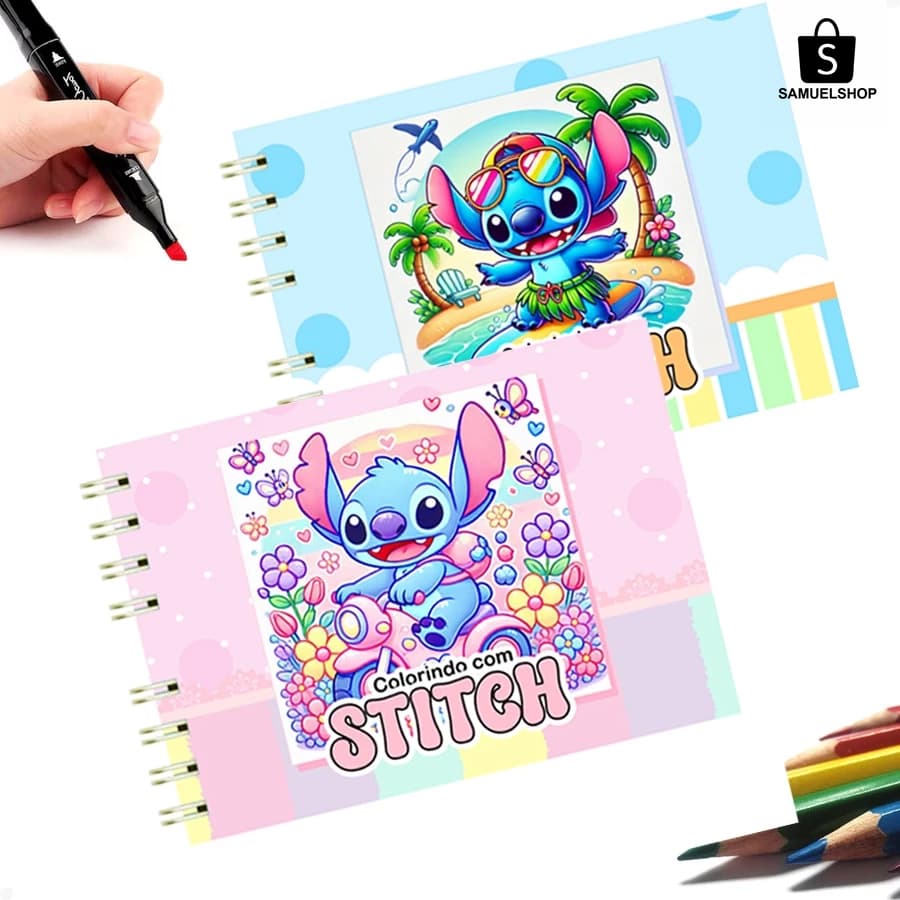 livro de Colorir Stch fofo infantil caderno de desenho para pintar 50 folhas