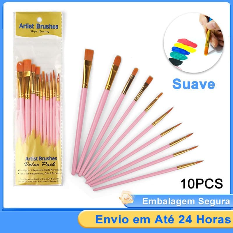 Conjunto De Pincéis De Pintura Profissional 10 Peças Para Aquarela E Pintura A Óleo Cerdas De Nylon