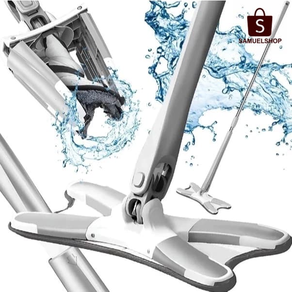 Esfregão Giratório que Lava e Seca com Extrusão + 2 Refis，Rodo Multiuso Microfibra para Limpeza Rápida de Pisos